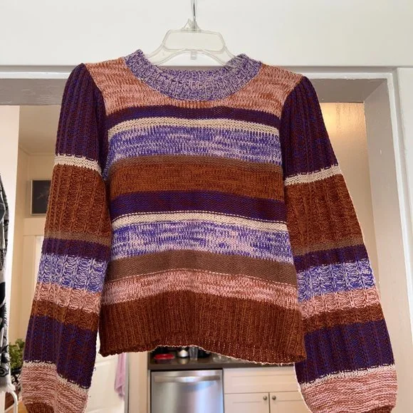 MOON RIVER Marled Striped Crewneck Sweater - Picture 3 of 4